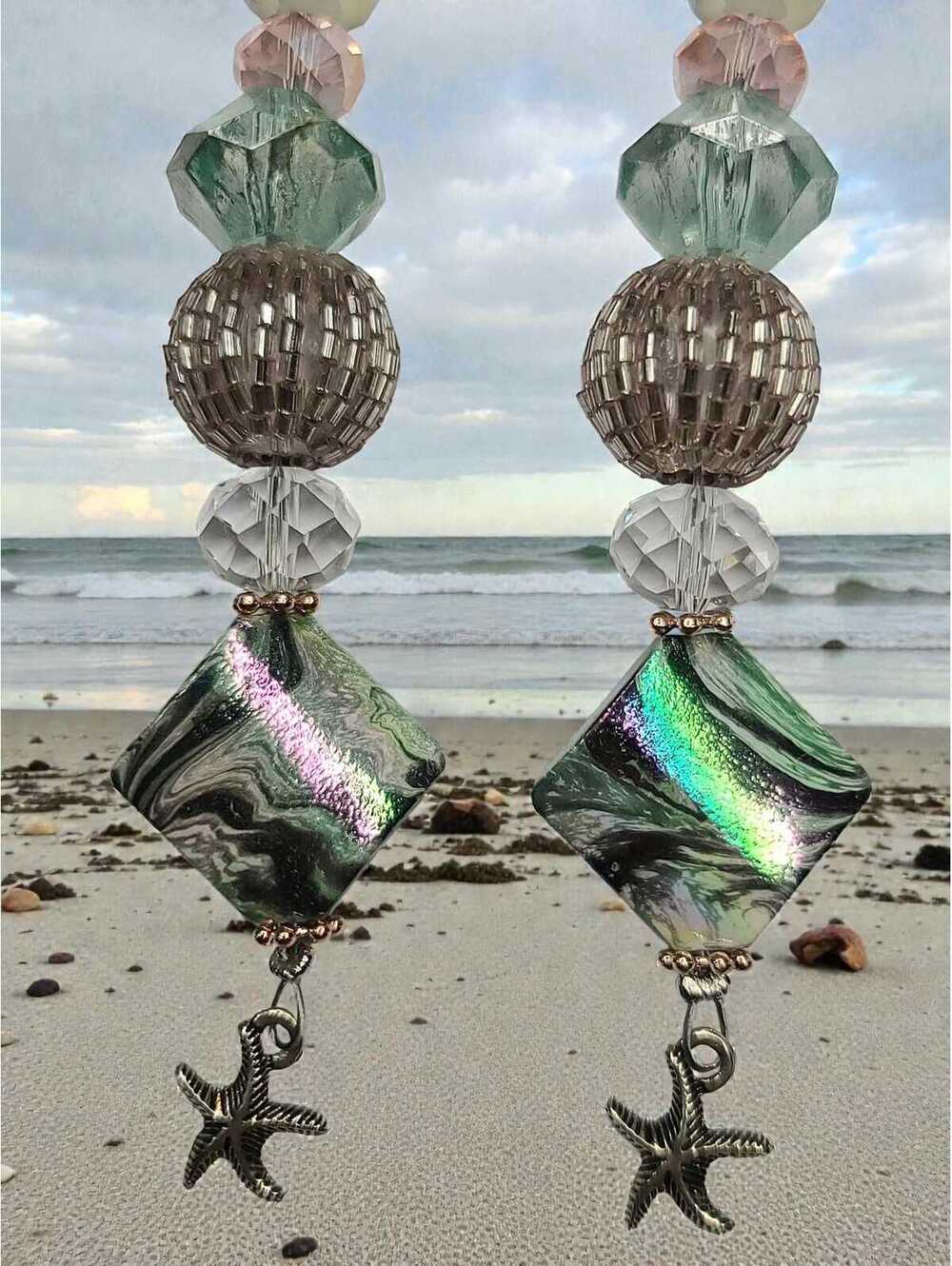 Mermaid's Delight Ocean-Themed Purse Starfish Charm Beaded Keychain